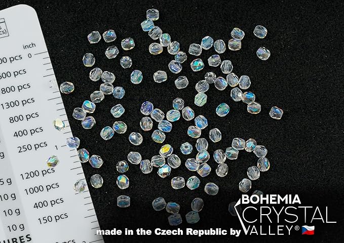 0.88oz (600+ pcs) Faceted Fire Polished Pressed Czech Glass Beads 3mm (0.12in), Crystal AB 00030-28701