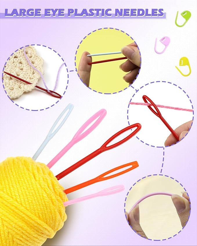 FIVEIZERO 200 Pcs Stitch Markers 10 Color Knitting Markers Crochet Hook and Needle Clip, Sewing Needles with Plastic Eyelets, Colorful Crochet and Needle Markers for DIY and Craft Sewing
