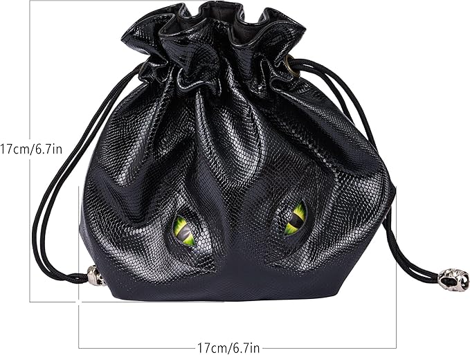 Large DND Dice Bag Leather Dice Storage Bag Black D&D Drawstring Pouch with Pockets for RPG Table Games - Can Hold 200+ Polyhedral Dice