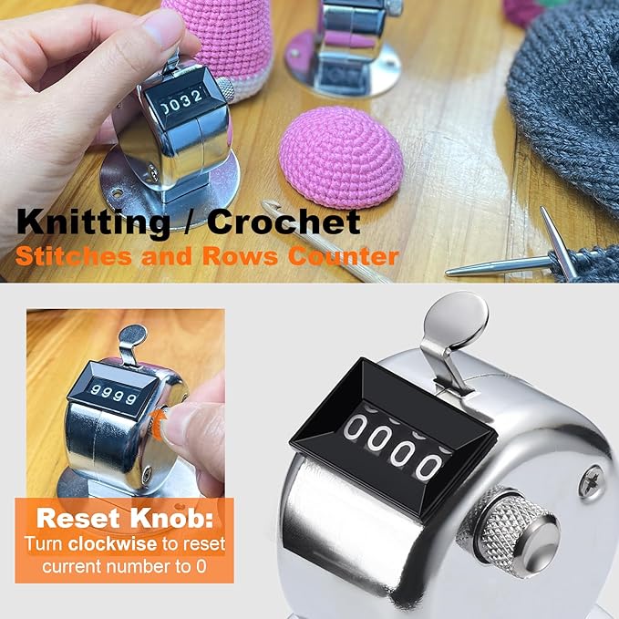 YOJOB Stitch Counters for Knitting and Crocheting, Metal Knitting Row Counter, Hand Tally Clicker Counter (1 Pack)