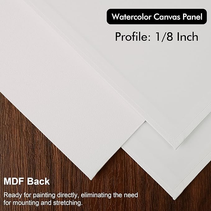 PHOENIX Watercolor Canvas Boards for Painting - 11x14 Inch/6 Pack, 100% Cotton Water Color Canvas Panels, 8 Oz. / 260g White Blank Medium Texture Flat Canvases for Water Based Paints