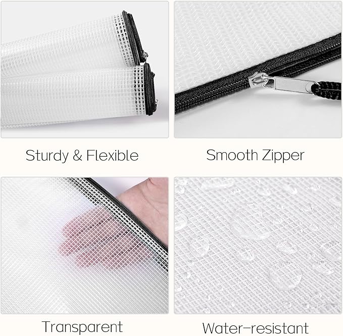 Sooez 24 Pack Mesh Zipper Pouch with Sticky Labels, A4 Mesh Bags Board Game Puzzles Organization Storage, Durable Letter Size File Folders Organizer Teacher School Classroom Office Supplies, Black