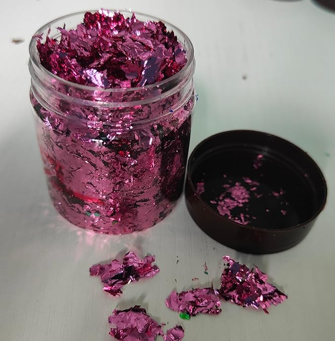 Gilding Flakes,Gold Foil Flakes for Resin,Blue Red Purple Pink Metallic Foil Flakes for Resin Jewelry Making,Nails,Painting Art,Crafts and Slime (Rose red)