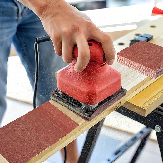 1/4 Sandpaper Sheet – 4-1/2” x 5-1/2”, P60 Grit, Red Aluminum Oxide, Plain Backing, 50-Pack – Sandpaper Sheets for Palm Sanders and Woodworking