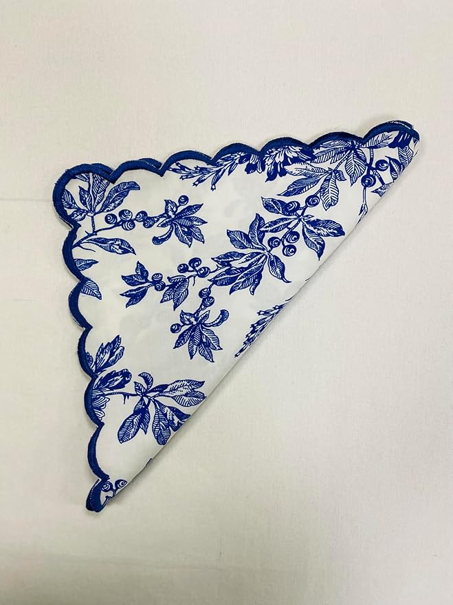 Ridhi Incremental Blue Hand Block Print Napkins 18" x 18" Set of 4 Reusable Cotton Dinner Napkins for Weddings, Parties & Everyday Dining, Thanksgiving, Christmas, Fall