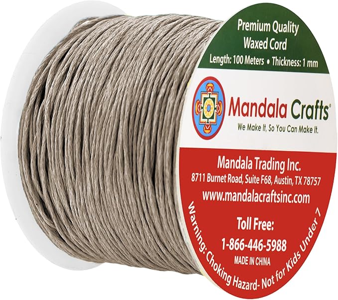 Mandala Crafts 1mm 109 Yards Taupe Cotton Waxed Cord for Jewelry Making Bracelet Cord Waxed String - Beading String Thread Jewelry Cords for Necklaces String
