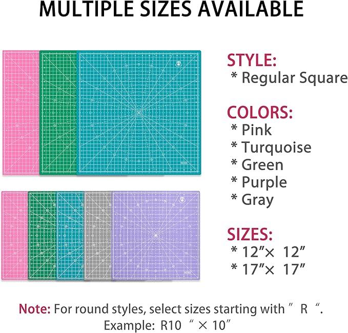 Headley Tools 17"x17" Rotating Cutting Mat, Self Healing Mat with 360-Degree Rotation & Anti-Slip Base, Sewing Board Cutting Mat Perfect for Fabric Quilting Leather Hobby Project, Turquoise
