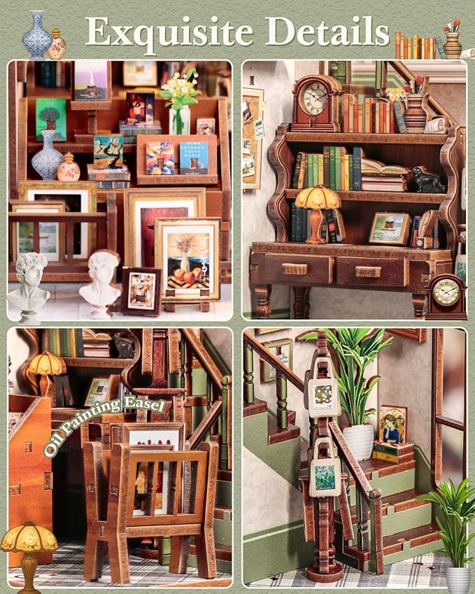 CUTEBEE Book Nook Kit - DIY Miniature House Dollhouse Kit for Adults, Booknook Library Bookstore Tiny House Bookshelf Decor 3D Wooden Puzzle, Gifts for Family and Friends (Gallery Bookstore)