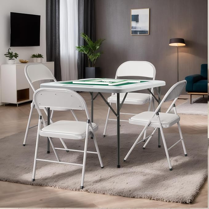 PEXMOR 39.5" Foldable Mahjong Table, Square 4 Player Card Game Table w/Cup Holders & Chip Grooves, Portable Folding Poker Domino Board Game Table for Blackjack, Texas Hold'em, Jigsaw Puzzles Game