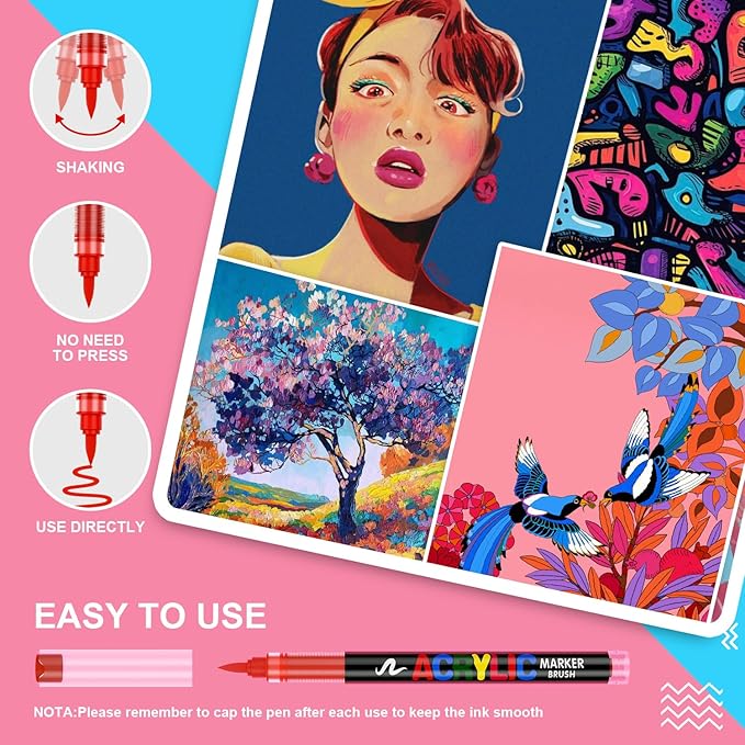 DICEKOO 120 Colors Acrylic Paint Markers, Soft Brush Tip Pens with Automatic Ink Control System, Waterproof, Quick-Drying, Lightfast, for Rock Painting, Canvas, Wood, Egg & DIY Crafts Art Supplies