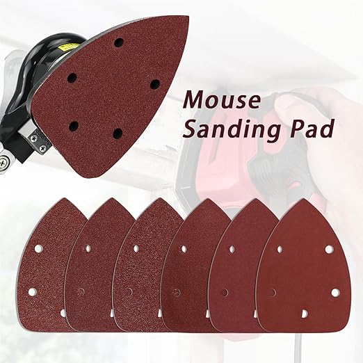 100-Pack Mouse Sandpaper (5-Hole) 60 Grit for Mouse Detail Sanders, Premium Aluminum Oxide, Easy to Replace, Ideal for Woodworking, Furniture Refinishing, and Crafting