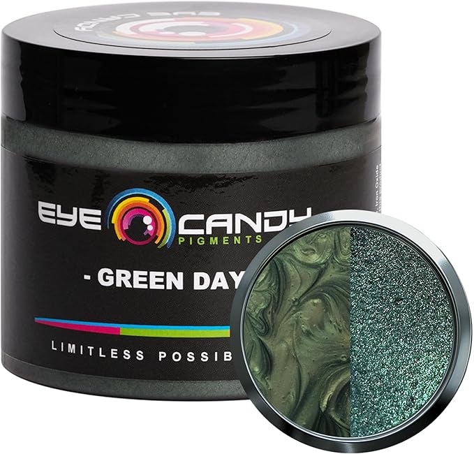 Eye Candy Pigments Premium Green Mica Powder - Green Day (50gr) - for Epoxy, Resin, Soap, Paint, Woodworking, Acrylic Pouring, Bath Bombs, Fishing Lures - DIY Arts and Crafts Additive