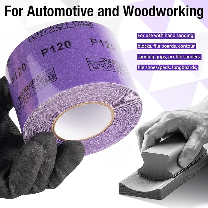 100 Grit PSA Purple Film Ceramic Sandpaper Roll, 2-3/4" Wide Continuous 10 Yard Longboard Sanding Roll Wet Dry Sanding Blocks Self Adhesive Sticky Back Sanding Sheets for Woodworking Automotive