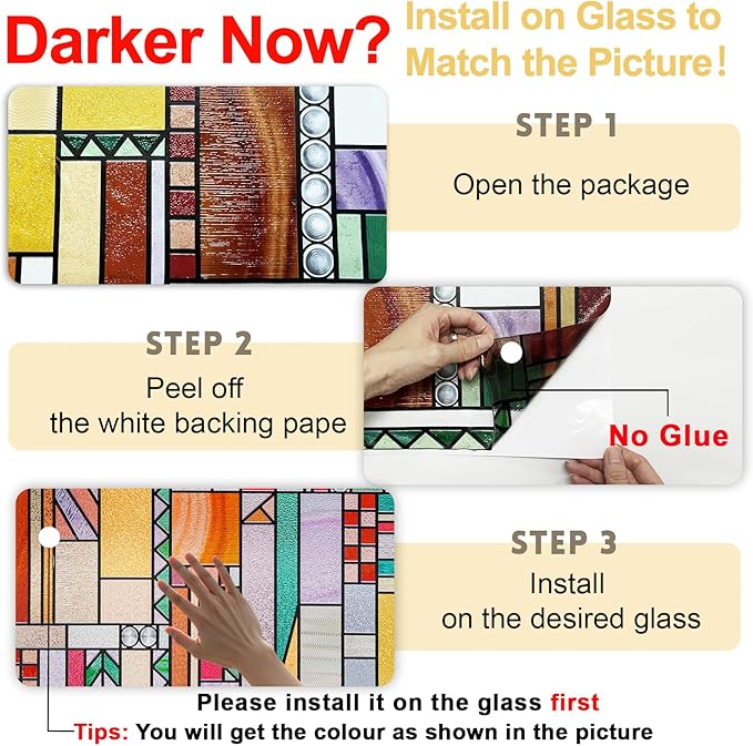 3D Stained Glass Window Privacy Film, Heat Control UV Blocking Static Cling Decorative Window Film for Bathroom,Front Door,Home Non Adhesive,23.6 x 35.4 inches Autumn Reverie