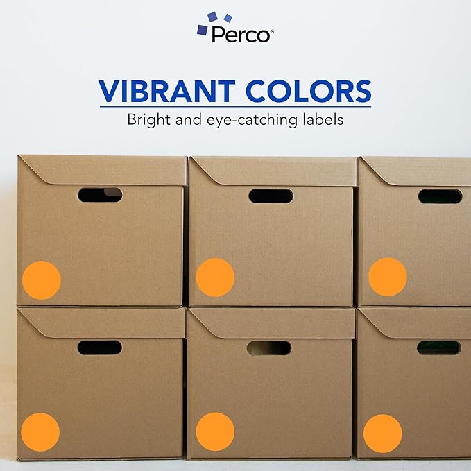 Perco Fluorescent Orange 3-Inch Round Circle Dot Sticker Labels - Multi-Roll Pack (3 Rolls, 500 Labels Each) - Permanent Adhesive, Vibrant Colors, Strong Hold - Perforated for Easy Use - Made in USA