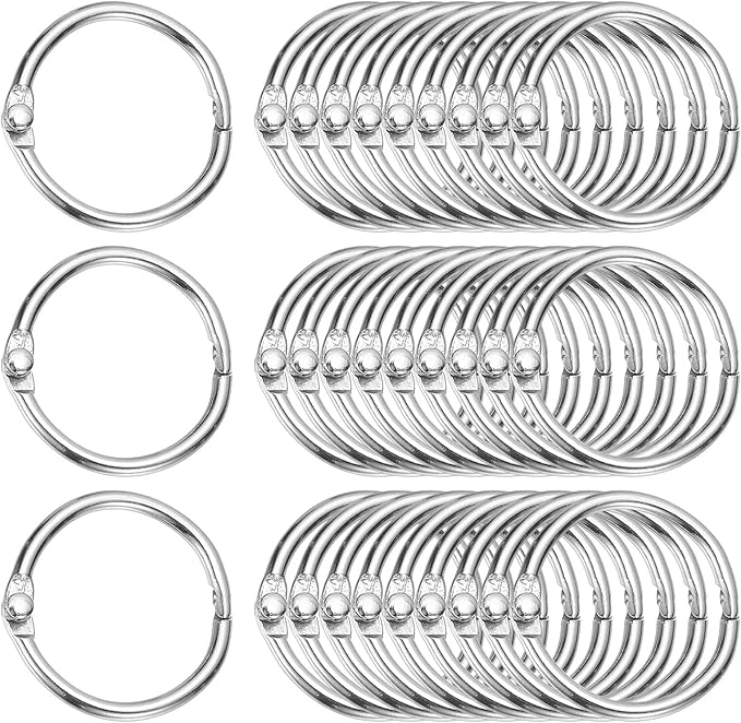 PATIKIL 1" x 1.22" Loose Leaf Binder Rings, 30 Pcs Metal Book Rings Nickel Keychain Ring for Paper Index Cards Flash Card Notebook Rings Office Home Book Binder, Silver Tone
