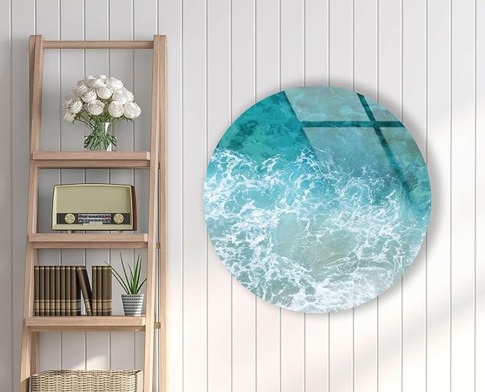 My Photostation.com 27.5''(70cm) Diameter Sea Waves Round Glass Wall Art Tempered Glass Printing Wall Decor Large Wall Art Wall Hangings