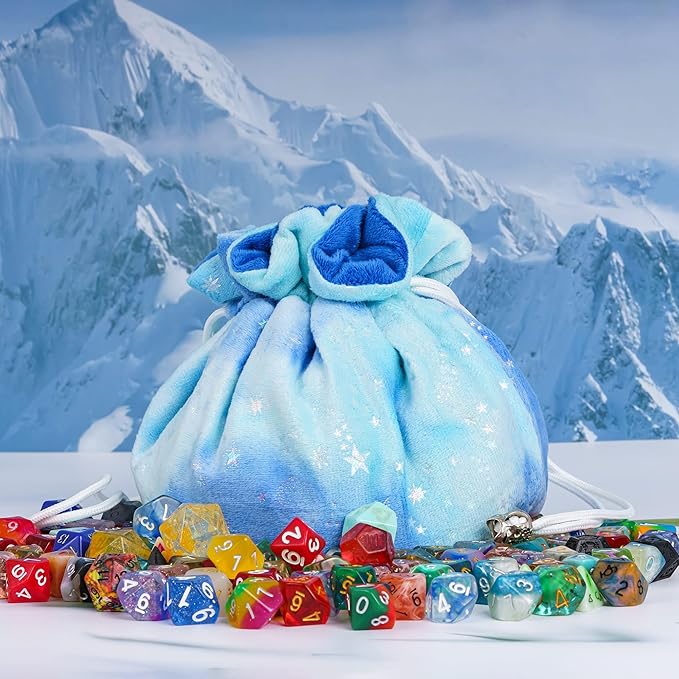 DND Dice Bags Large with Pockets Blue Storage Bag Star Pattern for D&D RPG Game Dices - Capacity 200+ Dice