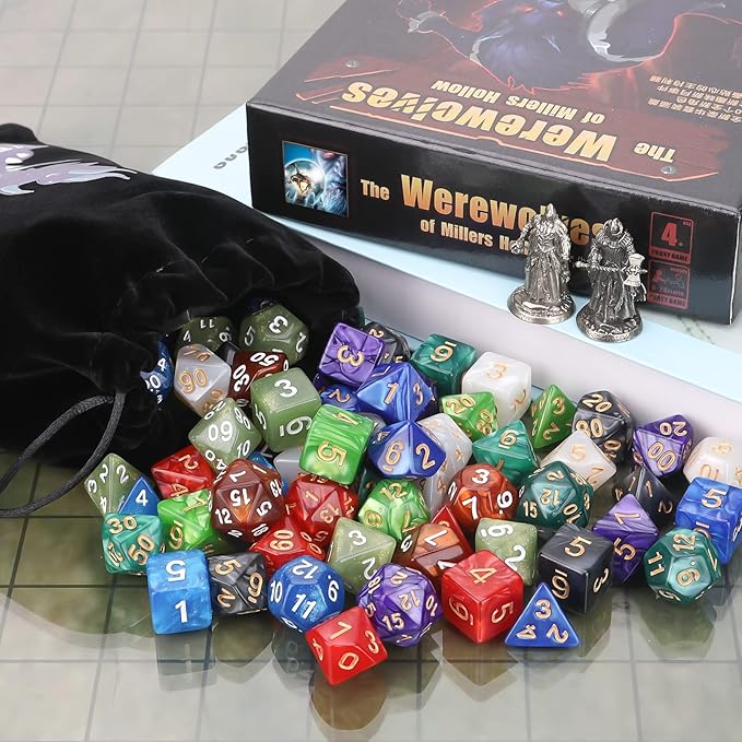 Coyeekn DND Dice Sets, 10 X 7 Sets (70 Pieces) Polyhedron Dice for Dungeons and Dragons RPG MTG D&D Tabletop Game with 1 Big Pouch D4 D8 D10 D12 D20