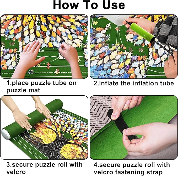 Napzy Puzzle Mat Rollup Puzzle Mats for Jigsaw Puzzles Storage Puzzles Matt Roll Up Board Saver with 8 Sorting Trays 1 Drawstring Bag Jigsaws Table for Up to 1500PCS