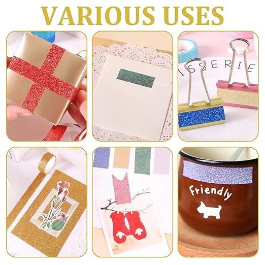 26 Rolls Glitter Washi Tape, Colored Masking Tape Set, 5mm/15mm Decorative Tape for DIY Art Crafting Scrapbooking Journaling Gift Packaging