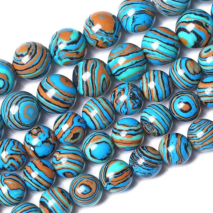 10MM Blue Malachite Beads Natural Stone Energy Healing Beads Round Loose Beads for Jewelry Making Bracelet 72pcs 2 Strands 32"