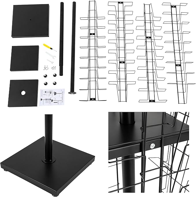 36 Pockets-360°Rotating Magazine Rack Holder Floor Comic Book Brochure Display Stand Flyer Storage Pamphlet Catalog Literature Organizer for Retail Store, Malls, Office, Trade Show Exhibition