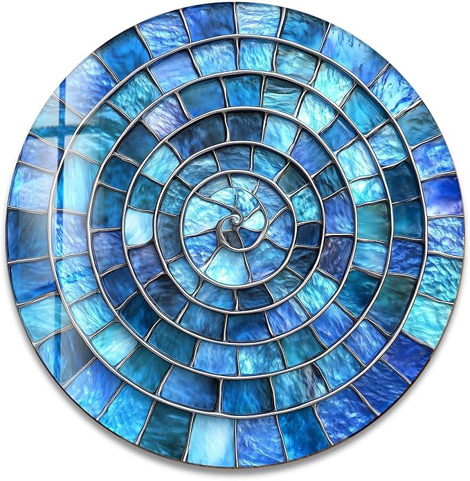 My Photostation.com 10''(25cm) Diameter Blue Aqua Spiral Harmony Round Glass Wall Art Tempered Glass Printing Wall Decor Large Wall Art Wall Hangings