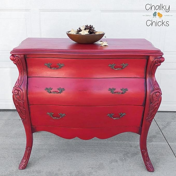 Chalky Chicks All-in-One Chalk Paint for Furniture or Cabinet - 4 Fl Oz - Matte Finish Firecracker (Red) for Metal, Wood Furniture Paint - No Sanding All-in-One for Home Decor & Crafts, USA Made