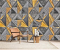 AFZEVEB-3D Geometric Wall Mural Gray and Gold Wallpaper for Bedroom 114"x74"(Not Peel and Stick)
