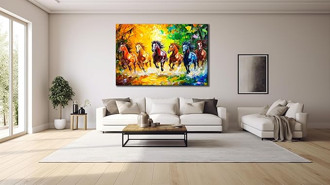 SpiritualHands Horse Glass Wall Art Oil Painting for Living Room, Tempered Glass Modern Prints Decor, Large Vivid Color Panel for Bedroom, Kitchen, or Office