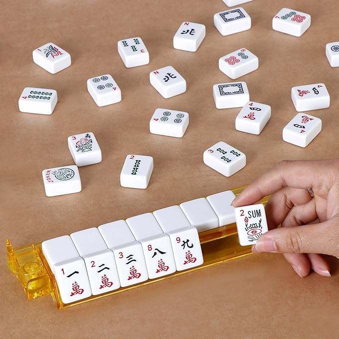 Smartxchoices 166 Tiles Mah Jongg Set American Mahjong 4 Color Pushers/Racks Mahjongg Game with Soft Velour Bag,Western Mahjongg Tiles