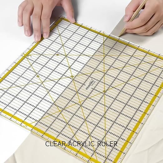 KERING Extra-Large Quilting Ruler - 12.5x12.5 inch Anti-Slip Acrylic Ruler for Patchwork Piecing, Bias Strips & Rotary Cutting, Professional Quilter's Must-Have Tool