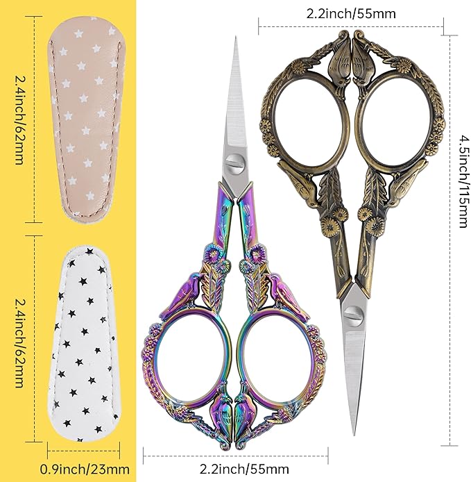 Small Embroidery Scissors with Cover -Cute and Comfortable handles with Sturdy and Sharp Tips for Precise Cutting, Perfect Size for Keeping in Your Sewing and Craft Supplies Kit