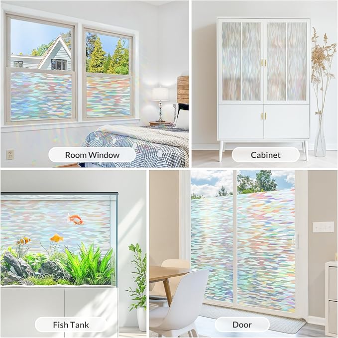rabbitgoo Window Privacy Film with Installation Tools, Stained Glass Window Film Rainbow Prism Decorative Glass Clings for Home Decor, Static Cling Covering Sun Blocking, 17.5" x 118.1"