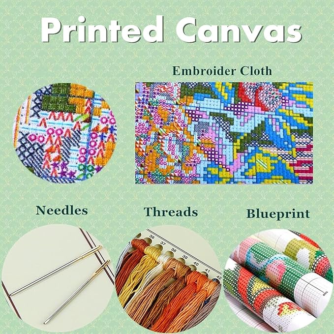 Joyhoor Cross Stitch Kits for Beginners Stamped Cross-Stitch Supplies Needlework preprint Embroidery Kits for Adults DIY Needlepoint Kits Embroidery Patterns 11CT-Deer Landscape 18x18 inchs