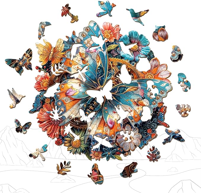 Wooden Puzzles for Adults - Mechanical Butterfly Wood Puzzles Adult - Unique Animal Shape Wooden Jigsaw Puzzles for Adults - Birthday Gifts for Puzzle Lovers, Family (8.4 * 8.4in)