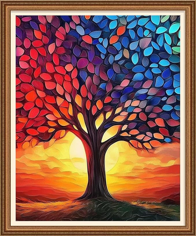 Disnesart Cross Stitch Stamped Full Embroidery Kits DIY 11CT Cotton Thread Printed DIY Needlepoint Kits Craft Needlework Set Cross-Stitch Stamped Sets-Moon Colored Tree of Life 16x20 inch
