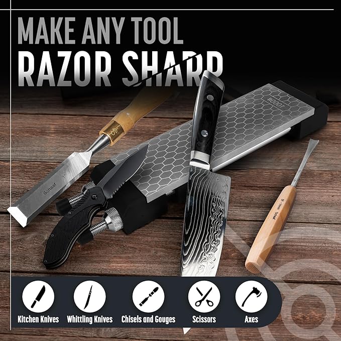 Heavy Duty Diamond Sharpening Stone Set with Adjustable Base, 2-Sided Fine/Coarse Grit Diamond Sharpening Plate, Fast & Efficient Diamond Knife Sharpener for Knives and Chisels from Schaaf Tools