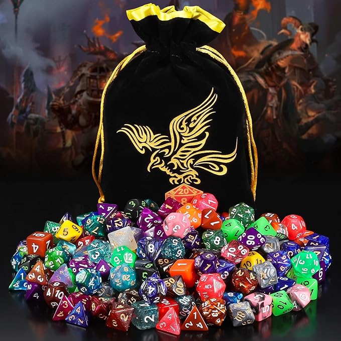 QMay 30 Sets Polyhedral Dice - 30 X 7 (210 Pieces) DND Dice with a D&D Dice Large Drawstring Bag, 30 Colors D4 D6 D8 D10 D% D12 D20, Great for Dungeons and Dragons, RPG, MTG,Role Playing Table Games