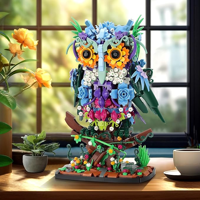 JOJO&Peach Floral Owl Toy Building Sets for Girls, MOC Flower & Animal Collectible Home Decor and Office Art, Mother's Day Birthday Gifts Toys for Women Adults and Teens Age 8 10 12 14+ (1193 Pieces)