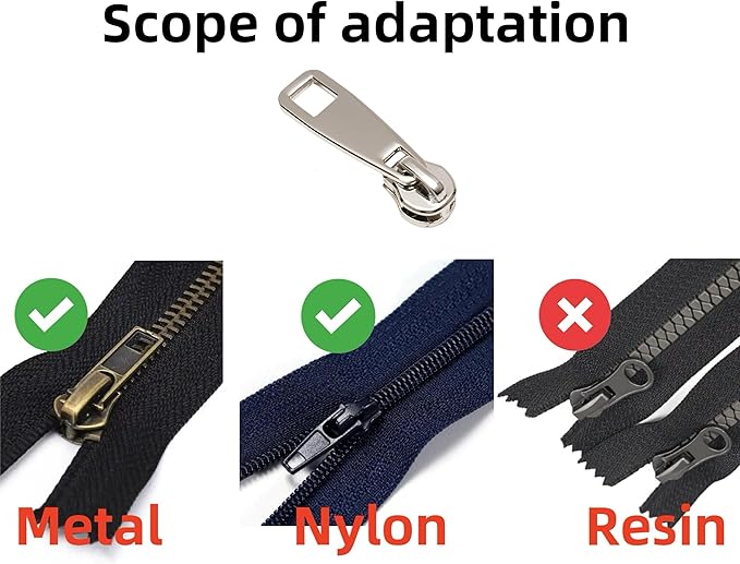 AKTIOIN Metal Zipper Repair Kit for Jackets, Luggage, Bags, Backpack, No Sewing Required Detachable Zip Heads Zipper Pull Replacement (#8 Silver)