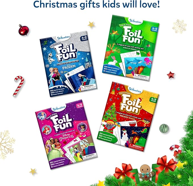 Skillmatics Foil Fun - Disney Princess, Mess-Free Art & Craft Kits for Kids, DIY Creative Travel Toys, Perfect Christmas Gifts for Fans of Moana, Cinderella, Ariel, Jasmine, Ages 4, 5, 6, 7, 8, 9