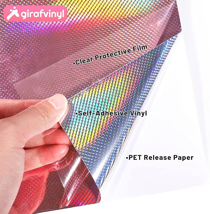 GIRAFVINYL Rose Gold Holographic Vinyl Permanent, Rose Gold Permanent Vinyl 6 Sheets Pink Adhesive Viny1 for DIY Cup, Home, Car Christmas Decorations, 12" x 12"