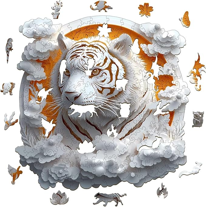 Wooden Puzzles Adults, 3D Paper Tiger Wooden Puzzles 300 Pieces, Unique Animal Shaped Wood Challenging Jigsaw Puzzles Gifts for Adults, 13.4x13.4in