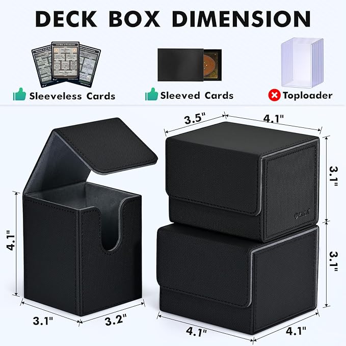 ZLCA Card Deck Box for Trading Cards, MTG YuGiOh Deck Case Holds 100+ Single Sleeved Cards, PU Leather Magnetic Card Storage Box Fits for TCG CCG Magic Game Cards (Black& Green)