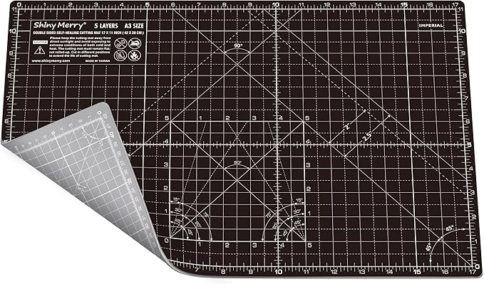 Self Healing Cutting Mat A3 12"x18" – Double Sided 5-Ply Craft Mat for Sewing, Quilting, Fabric, Scrapbooking – Black/Gray