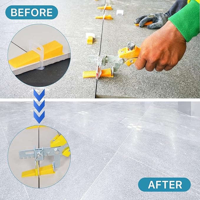 Tile Leveling System with Tile Plier 600Pcs Piece Tile Spacers Clips 200Pcs Piece Reusable Wedges and 1 Rubber Mallet Tile Tools Set for Stone Installation (1/16"(1.5 mm)