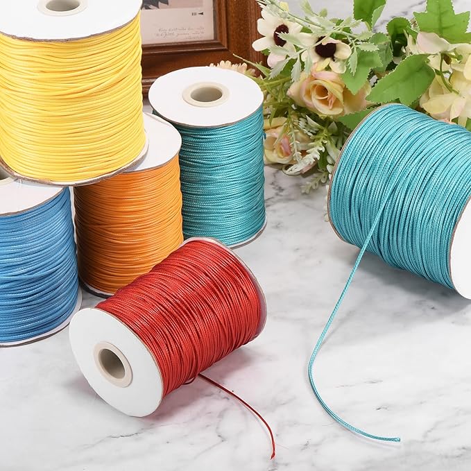 MECCANIXITY Waxed Cord 1.5mm Waxed Polyester Cord 175 Yard Wax String for Bracelet Making,Necklaces, Beading,Jewelry Making and DIY Crafts(Blue-Green)