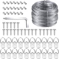 Picture Hanging Kit, Listenman D Ring Picture Hangers with Screws, Picture Hanging Wire(100 Feet) and Aluminum Sleeves, Supports up to 30 lb, Included Screwdriver